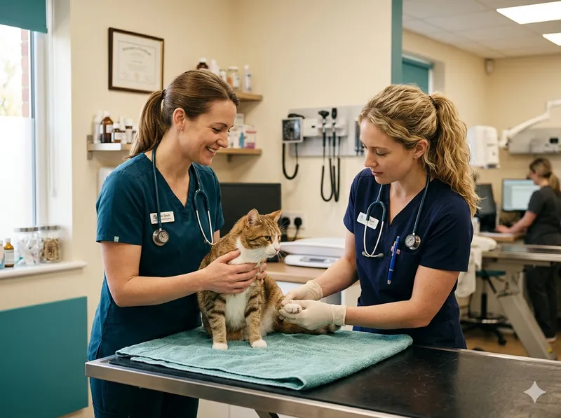 Equipa veterinária a cuidar de um animal