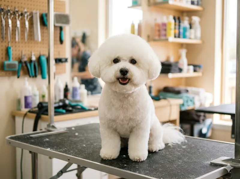 Cão feliz após sessão de tosquia