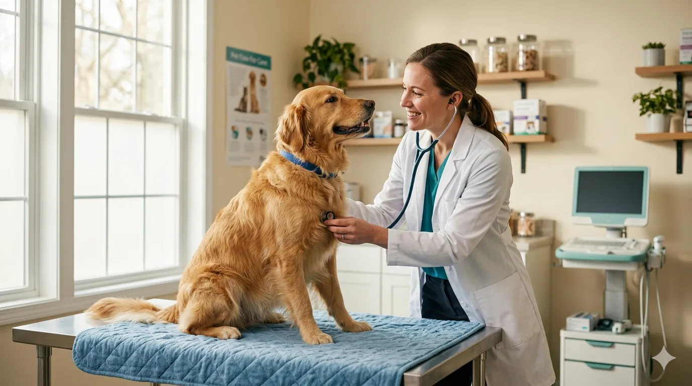 Veterinária a cuidar de um cão na clínica CVLS